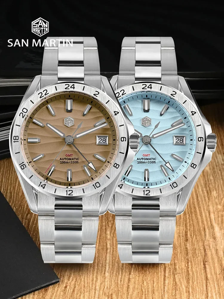 San Martin 39mm Men Watch GMT NH34 Automatic Mechanical BGW-91 Luminous100m Waterproof Watches with Date Windows reloj