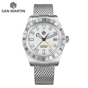 San Martin 39mm NH34 GMT Automatic Watch Luxury Wrist Clock Mesh Bracelet Quick Adjust Clasp 100m Waterproof Sapphire SN0135