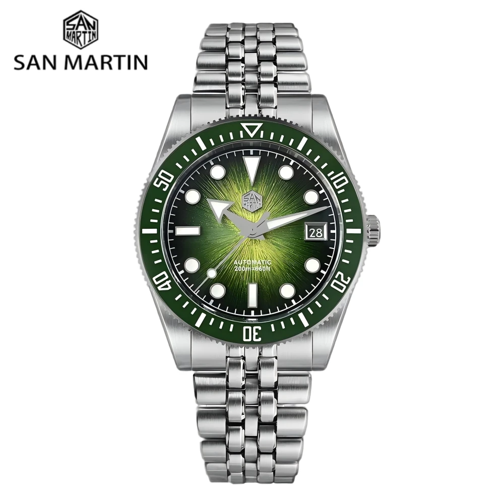 San Martin Automatic Watch 37.5mm 9015 Enamel Gradient JianZhan Dial Mechanical Wristwatch Luminous Sapphire 20Bar SN0148GX