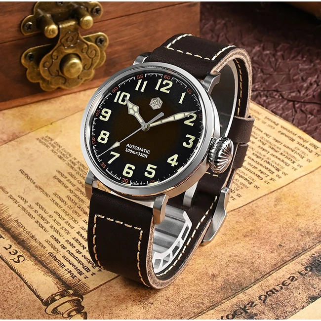 San Martin Men Automatic Watch Luxury 40MM Avaitor Sport Men Mechanical Wristwatch Military Sapphire 100m Waterproof C3 Luminous