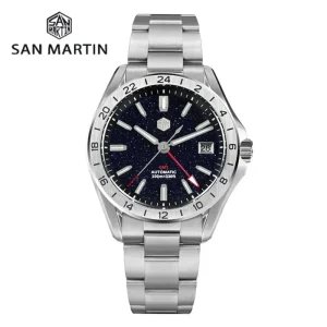 San Martin 39mm Aventurine Gemstone Dial Luxury Men's Watch NH34 GMT Automatic Mechanical Sapphire Waterproof Luminous SN0129
