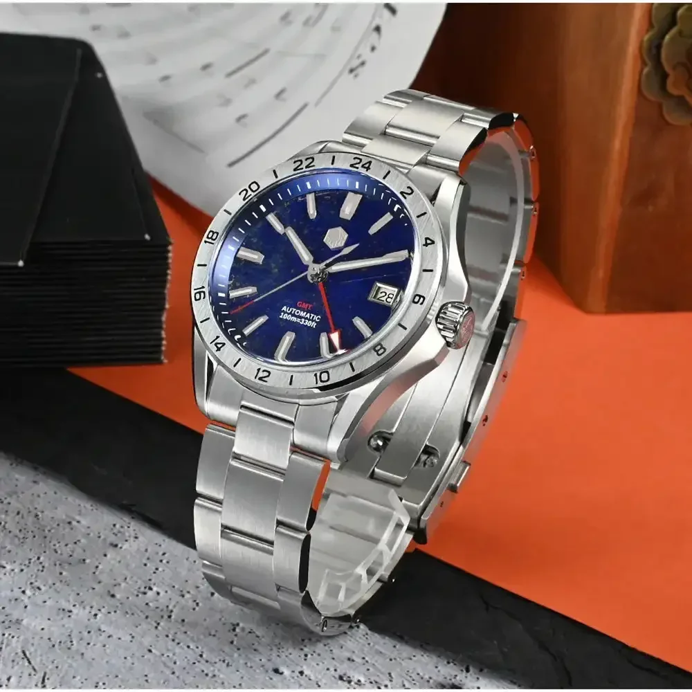 San Martin 39mm Aventurine Gemstone Dial Luxury Men’s Watch NH34 GMT Automatic Mechanical Sapphire Waterproof Luminous SN0129GB