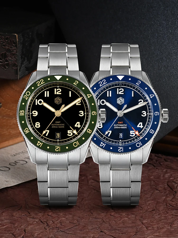 Watchdives x San Martin 38mm NH34 GMT Watch SN0140W Stainless Steel Domed Sapphire 20Bar Super Luminous Fashion Business Watch