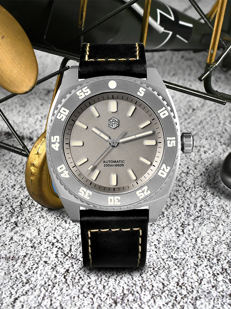 San Martin 43mm Grade 5 Titanium ST2100 Mechanical Watches For Men Diver’s Wristwatch Automatic 200M Waterproof SN0027T-3
