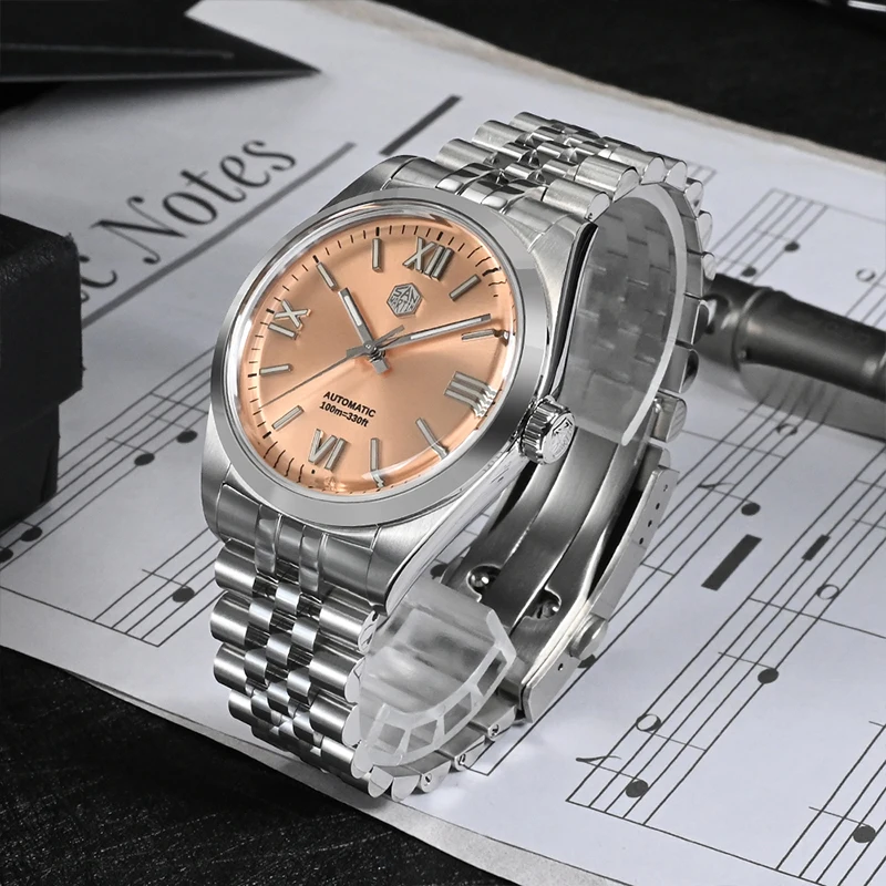 San Martin Men Automatic Watch 38.5mm Mechanical Wristwatch Sapphire 10ATM Waterproof BGW-9 Luminous YN55 Sunray Dial